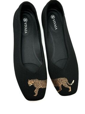Vivaia Black Knit Leopard Ballet Flats